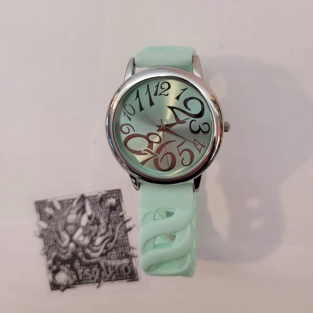 BWC‎ Wrist Watch Womens Mint Green Silicone Strap Oversized Dial Digit Ladies